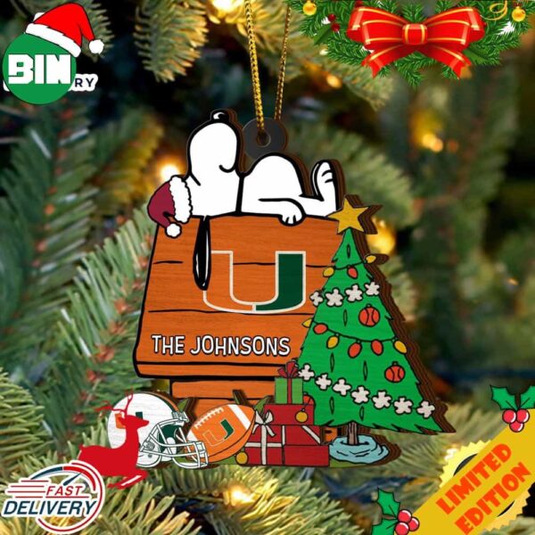 Miami Hurricanes Snoopy Christmas NCAA Ornament Custom Name