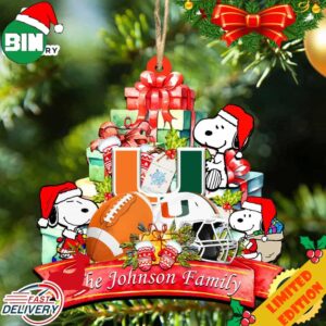 Miami Hurricanes Snoopy Christmas NCAA Ornament Personalized Your Family Name