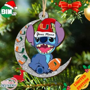 Miami Hurricanes Stitch Christmas Ornament NCAA And Stitch With Moon Ornament