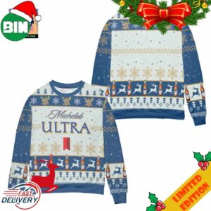 Michelob ULTRA Snowflake Reindeer Pattern Ugly Christmas Sweater