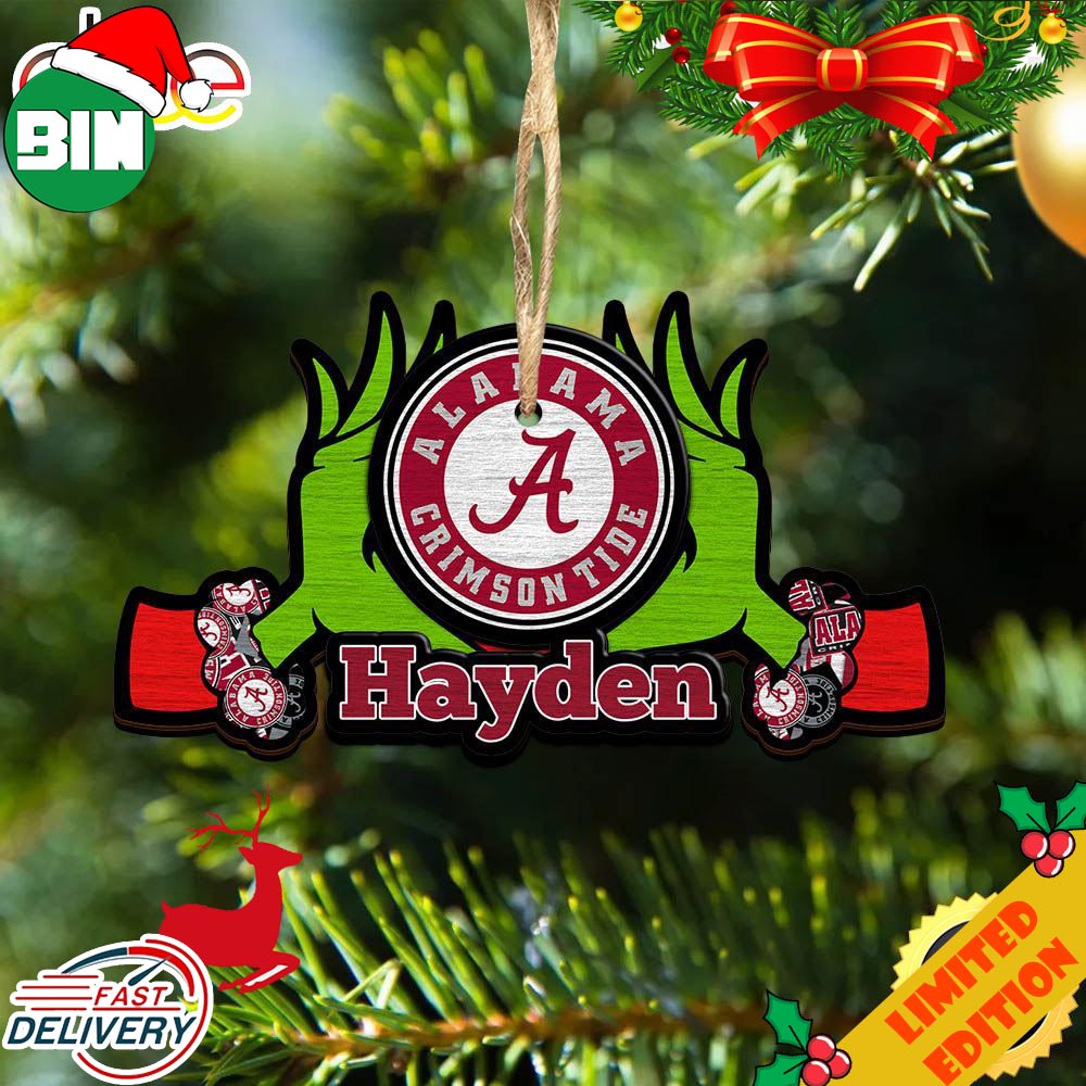 NCAA Alabama Crimson Tide Grinch Christmas Ornament Personalized Your Name 2023 Christmas Tree Decorations
