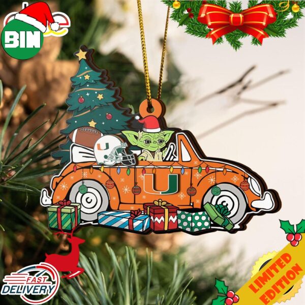 NCAA Miami Hurricanes And Baby Yoda Christmas Ornament 2023 Christmas Tree Decorations