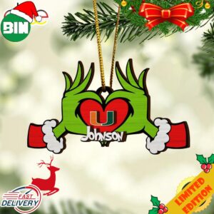 NCAA Miami Hurricanes And Grinch Christmas Ornament Custom Your Name 2023 Christmas Tree Decorations