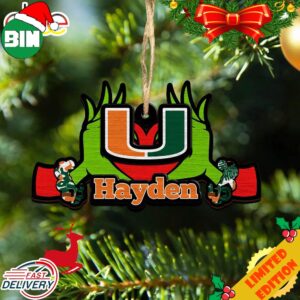 NCAA Miami Hurricanes Grinch Christmas Ornament Personalized Your Name 2023 Christmas Tree Decorations