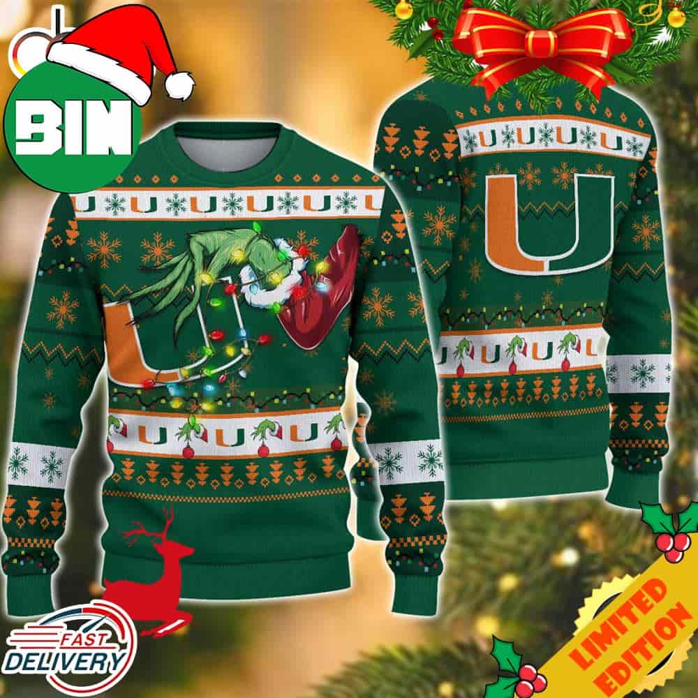 NCAA Miami Hurricanes Grinch Christmas Ugly Sweater For Men And Women