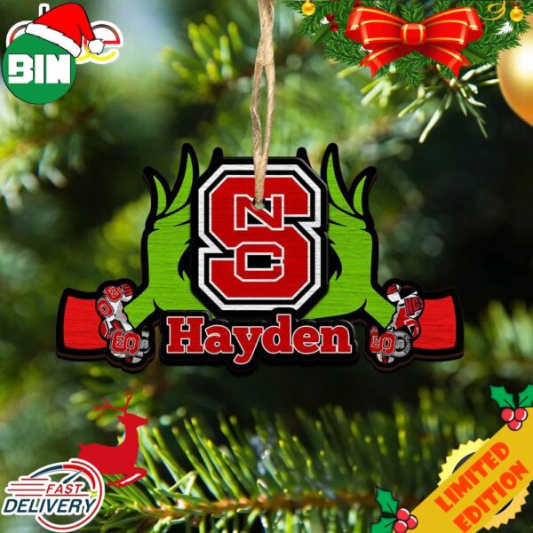 NCAA NC State Wolfpack Grinch Christmas Ornament Personalized Your Name 2023 Christmas Tree Decorations