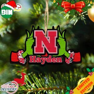 NCAA Nebraska Cornhuskers Grinch Christmas Ornament Personalized Your Name 2023 Christmas Tree Decorations