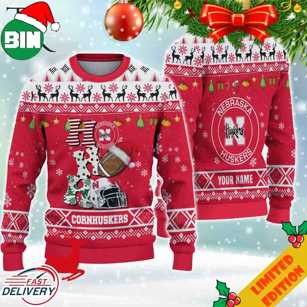 NCAA Nebraska Cornhuskers HO HO HO Ugly Christmas Sweater