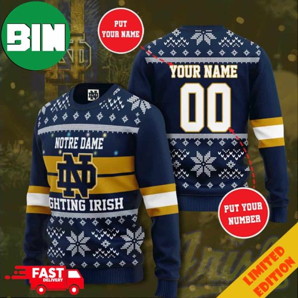 NCAA Notre Dame Fighting Irish Custom Name And Number Football Ugly Sweater