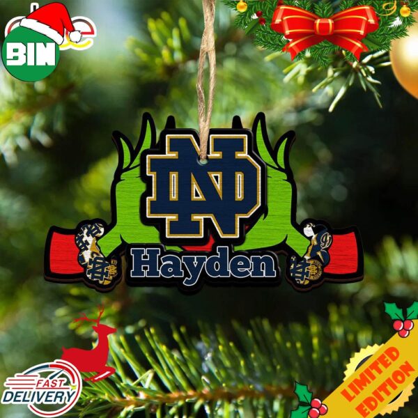 NCAA Notre Dame Fighting Irish Grinch Christmas Ornament Personalized Your Name 2023 Christmas Tree Decorations