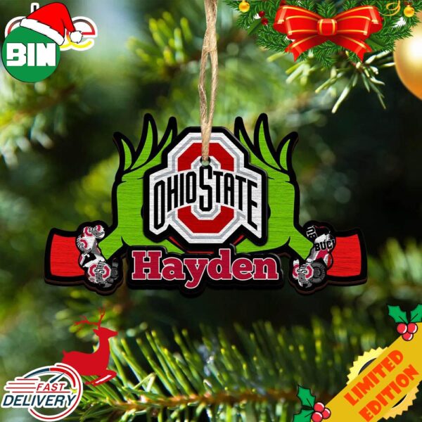 NCAA Ohio State Buckeyes Grinch Christmas Ornament Personalized Your Name 2023 Christmas Tree Decorations