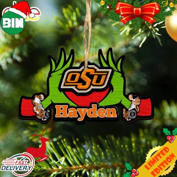 NCAA Oklahoma State Cowboys Grinch Christmas Ornament Personalized Your Name 2023 Christmas Tree Decorations