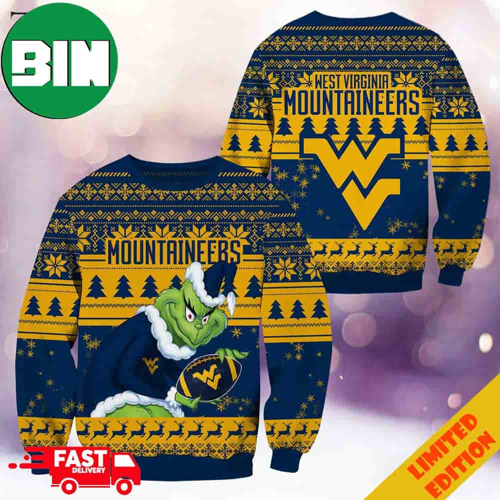 NCAA West Virginia Mountaineers Grinch Christmas Ugly Sweater