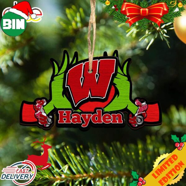 NCAA Wisconsin Badgers Grinch Christmas Ornament Personalized Your Name 2023 Christmas Tree Decorations