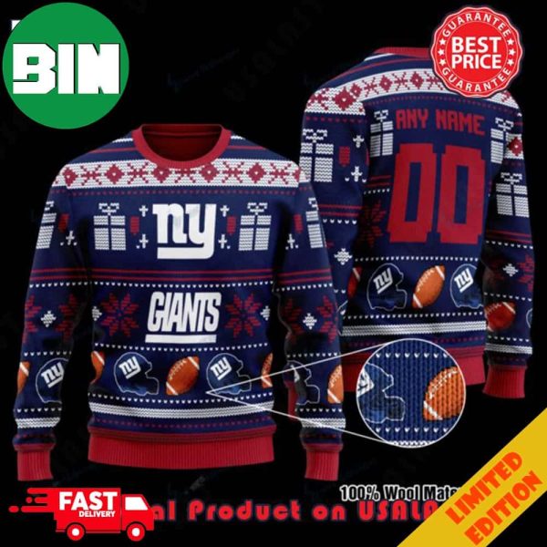 NFL New York Giants Woolen Custom Name Ugly Christmas Sweater For Men And Women