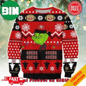 NFL San Francisco 49ers x The Grinch Santa Hat Snowflakes Ugly Christmas Sweater For Men And Women