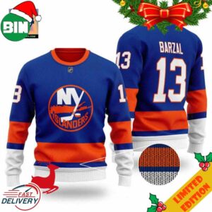 New York Islanders Barzal 13 Navy And Orange NHL Ugly Sweater