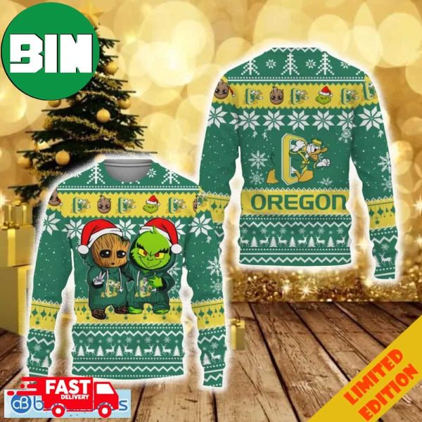 Oregon Ducks Baby Groot And Grinch Best Friends Football American New 3D Ugly Sweaterjpeg For Men And Women