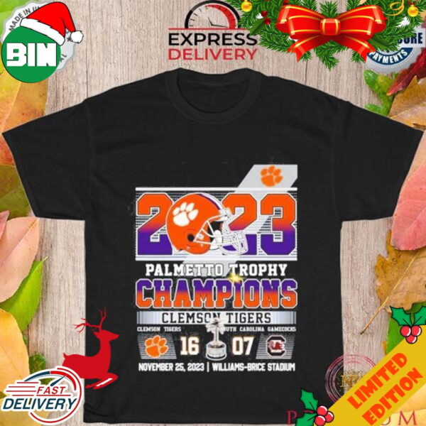 Palmetto Trophy Champions Clemson Tigers 16-7 South Carolina Gamecocks November 25 2023 Williams Brice Stadium T-Shirt