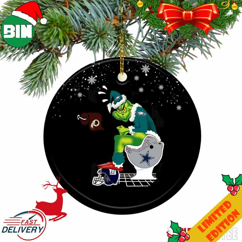 Philadelphia Eagles Santa Grinch Sits On Washington Redskins Toilet Christmas Ornament