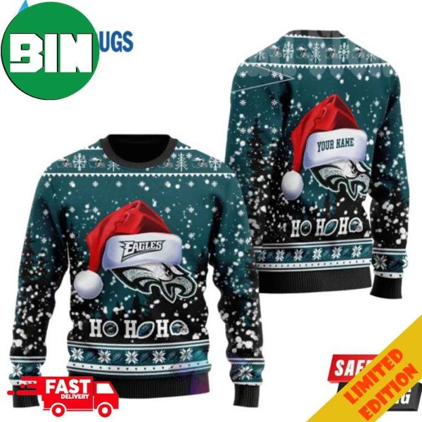 Philadelphia Eagles Symbol Wearing Santa Claus Hat Ho Ho Ho Ugly Christmas Sweater For Men And Women