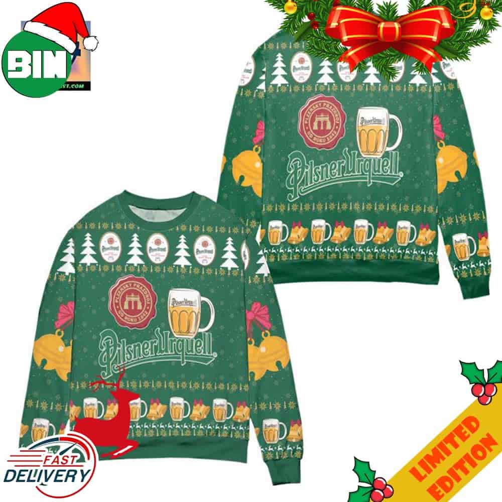 Pilsner Urquell Beer Pine Tree Snowflake Ugly Christmas Sweater