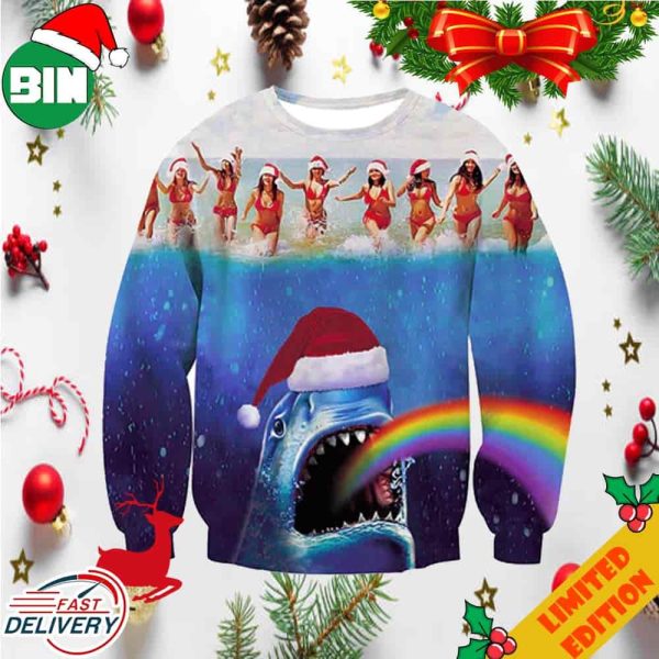 Rainbow Shark Jaw Funny Ugly Sweater For Men And Women