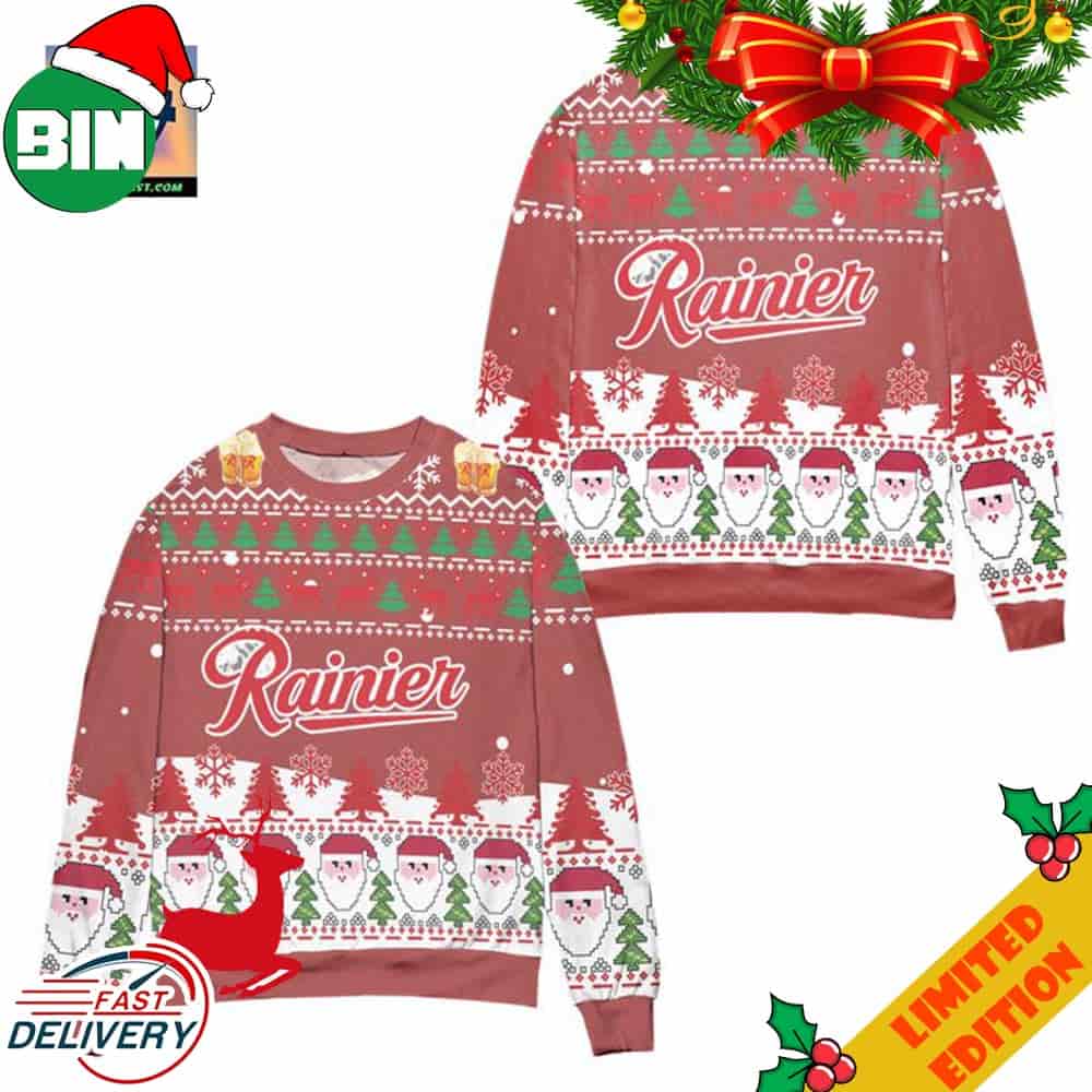 Rainier Beer Logo Santa Claus Pattern Ugly Christmas Sweater