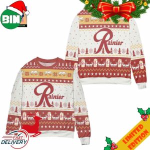 Rainier Beer Reindeer Pine Tree Pattern Ugly Christmas Sweater