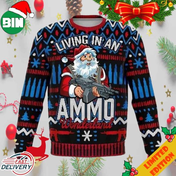 Santa Claws Living In An Ammo Wonderland 2023 Funny Ugly Sweater