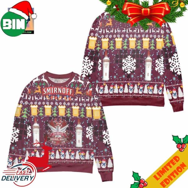 Smirnoff Vodka Snowman Pine Tree Pattern Ugly Christmas Sweater