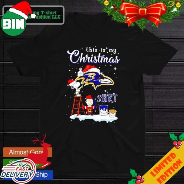 Snoopy and Charlie Brown NFL Baltimore Ravens This Is My Christmas T-Shirt