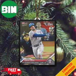 Texas Rangers Marcus Semien 2023 MLB World Series Champions Topps Now Card Christmas Ornament