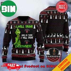 The Grinch I Will Drink Jim Beam Everywhere Christmas Snowflake Ugly Sweater For Men And Women