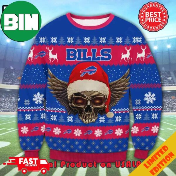 The Grinch Math Buffalo Bills NFL Skull Santa Hat Ugly Christmas Sweater For Men And Women