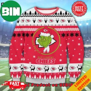 The Grinch Math Kansas City Chiefs NFL Santa Hat I Hate People Ugly Christmas Sweater For Men And Women