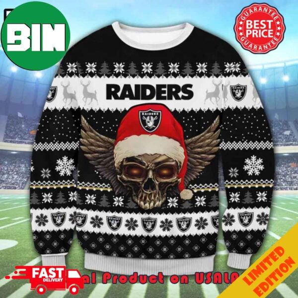 The Grinch Math Las Vegas Raiders NFL Skull Santa Hat Ugly Christmas Sweater For Men And Women