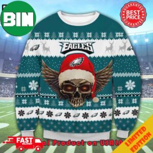 The Grinch Math Philadelphia Eagles NFL Skull Santa Hat Ugly Christmas Sweater For Men And Women