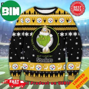 The Grinch Math Pittsburgh Steelers NFL Santa Hat I Hate People Ugly Christmas Sweater For Men And Women