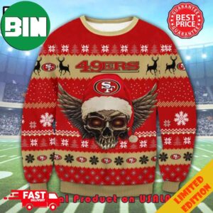 The Grinch Math San Francisco 49ers NFL Skull Santa Hat Ugly Christmas Sweater For Men And Women
