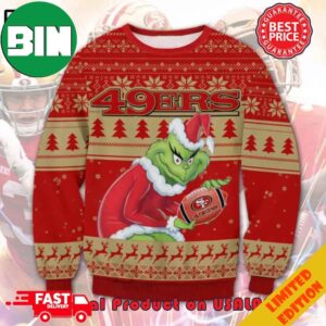 The Grinch x San Francisco 49ers NFL Santa Hat Ugly Christmas Sweater 2023 For Men And Women