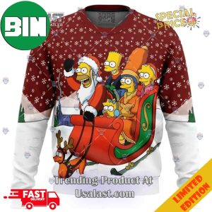 The Simpsons Reindeer Cart Ugly Christmas Sweater For Men And Women