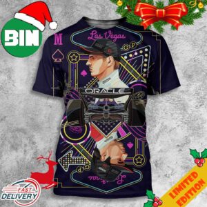 Time For Las Vegas GP Work For Red Bull Racing F1 Max Verstappen and Carlos Sainz Poker Cards Style 3D T-Shirt