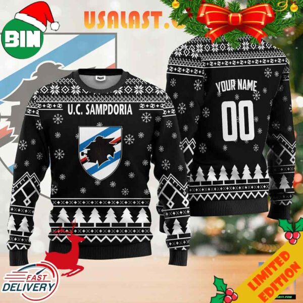 UC Sampdoria Personalized Ugly Christmas Sweater Black Version