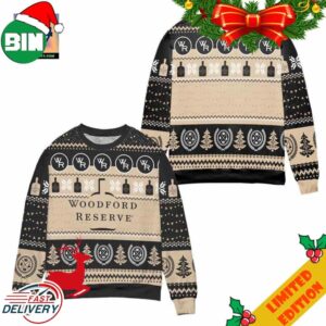 Woodford Reserve Bourbon Snowflake Pine Tree Pattern Ugly Christmas Sweater