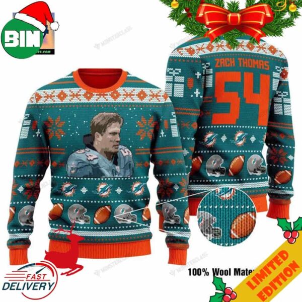 Zach Thomas 54 Miami Dolphins NFL Christmas Ugly Sweater