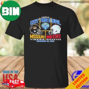 2023 Cotton Bowl Missouri Tigers vs Ohio State Buckeyes Dueling Head To Head Helmet Unisex T-Shirt