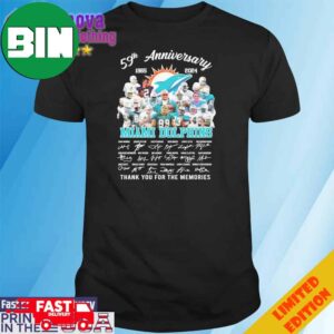 59th Anniversary 1965-2024 Miami Dolphins Thank You For The Memories Signatures T-Shirt
