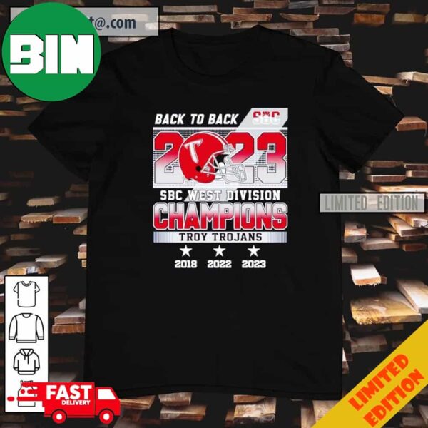 Back to Back 2023 SBC West Division Champions Troy Trojans T-Shirt