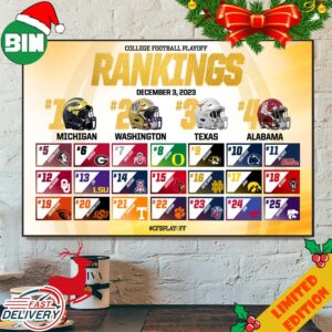 College Football Playoff Rankings December 3 2023 CFB Playoff Regular Season Poster Canvas
